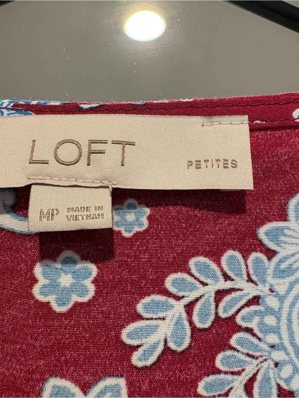 LOFT Petites Burgundy Red Floral Blouse with Light Blue Print